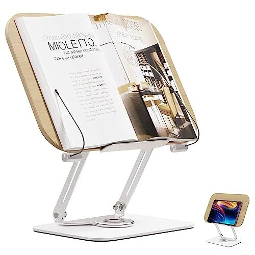Book Stand for Reading — Adjustable Book Stand for Desk with 360 Rotating Base