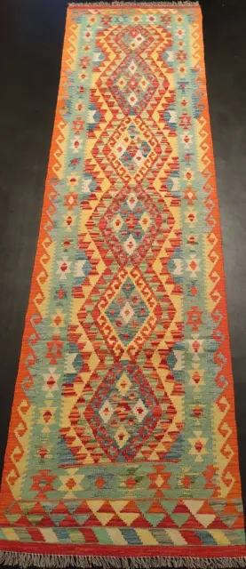 Alfombra Kilim Afgano Runner hecha a mano, alfombra kilim de lana azteca tejida a mano, talla 297x81 cm