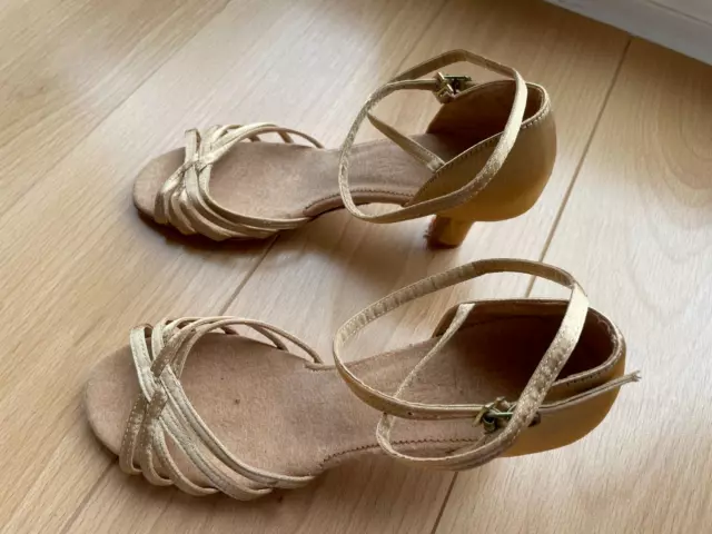 Ladies Tan Satin Ballroom Latin Dance Shoes 2.5" Heel UK Size 6 EU Size 39