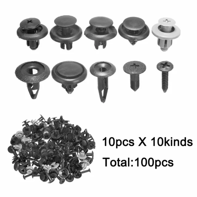 100x Trunk Screw Rivets Set Car Bumper Fender For Auto Plastic Fastener Clips