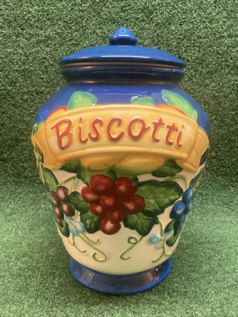 Nonni's Biscotti Cookie Jar With Lid Hand Painted Grapes 9” Medium Fruit Design