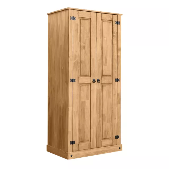 Corona Wardrobe Solid Pine Wood 2 Door Budget Mexican Bedroom Furniture UK