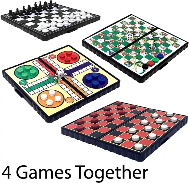 Travel Games In Case 4Pk Compact Magnetic Chess, Ludo, Draughts, Snake & Ladders