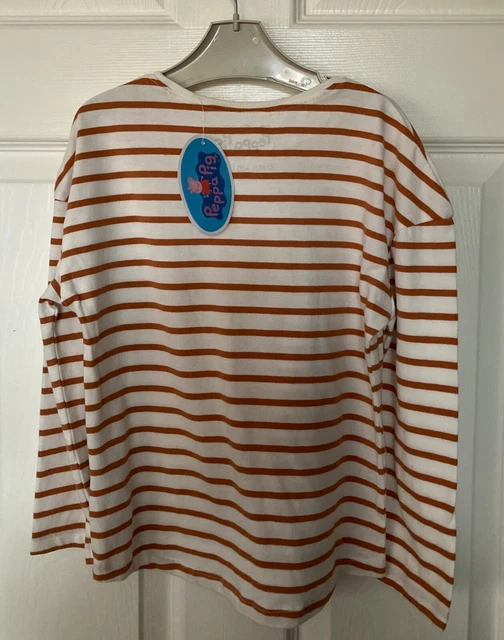 NEW NEXT Girls Ecru White Stripe Peppa Pig & Suzy Sheep T-Shirt Size 5-6 Years