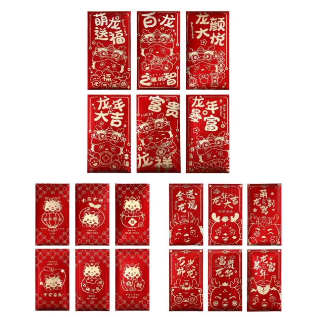 6PCS Red Envelopes Chinese 2024 New Year Dragon Red Pocket Spring Festival