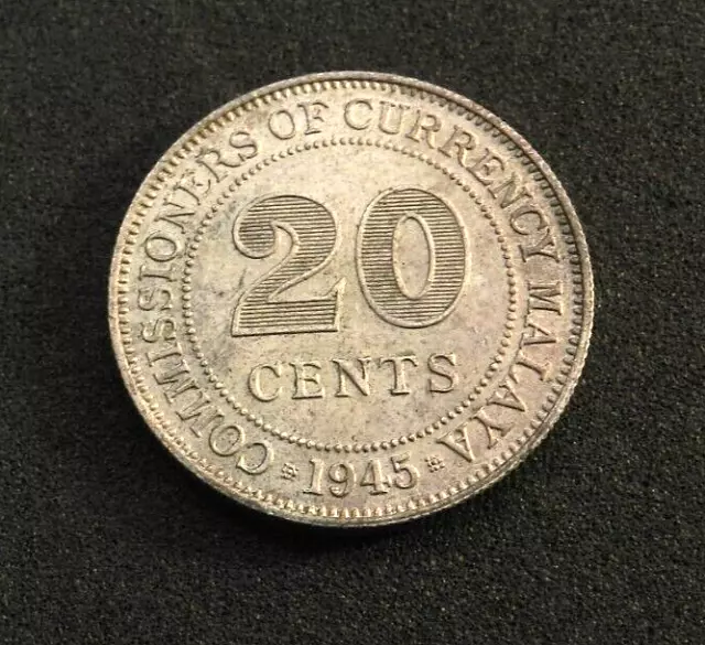 1945 Malaya 20 Cent Coin Ex Fine Condition 50% Silver