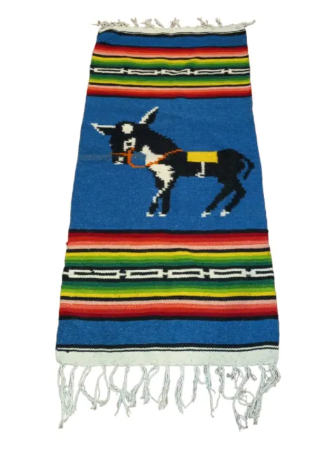 Mexican VINTAGE Colorful Donkey Rag Rug Wall Hanging Double Sided Knotted