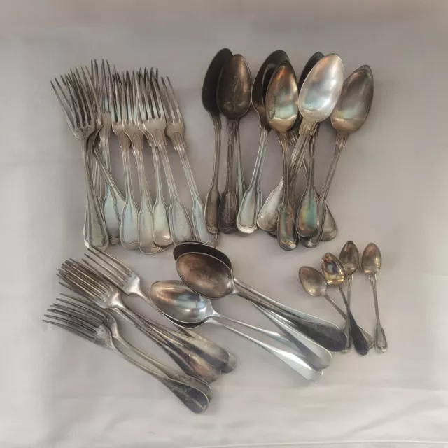 Lot de 37 couverts en métal argenté,fourchette,cuillère à café,cuillère à soupe 2