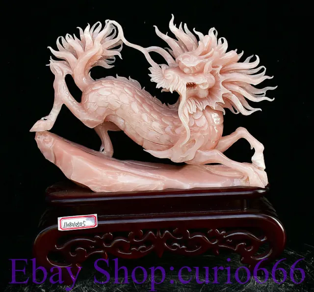 14" Natural Pink Xiu Jade Feng Shui Animal Kylin Qilin Beast Lucky Statue
