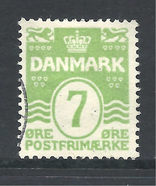 DENMARK SCOTT 91 USED VF - 1926 7o APPLE GREEN ISSUE (B)    CV $7.25