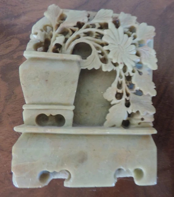 Antique Carved Chinese Soap Stone Statue Vase Qing 19th 20th c. Soapstone