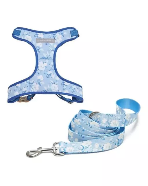 Laura Ashley 2PC Dog Harness and Leash Set Carlisle Blue Floral Lg Collar