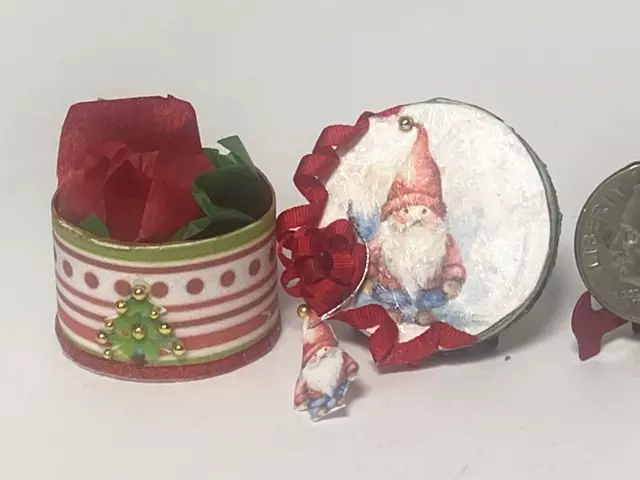Artisan Elf Christmas Box & Matching Card 1:12 Mini Dollhouse Signed OOAK 23