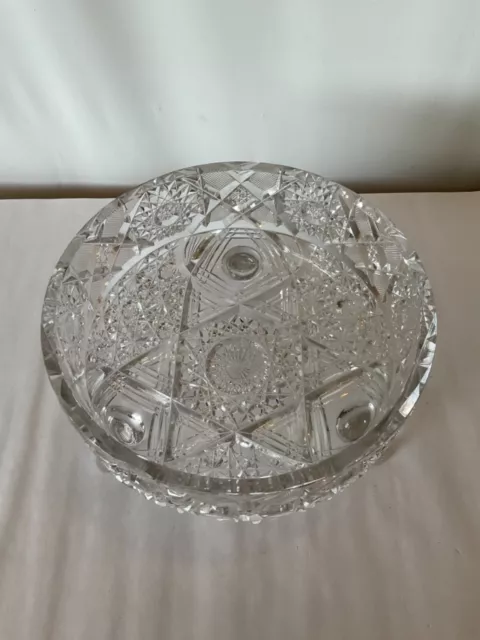 Antique ABP American Brilliant Period Three Footed Cut Crystal Serving Bowl