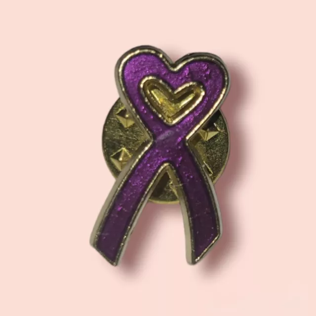 Vintage Purple Domestic Violence Heart Awareness Ribbon Lapel Hat Pin
