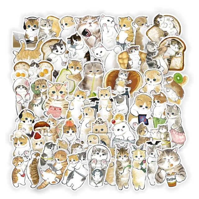 50pcs Kawaii Cat Cartoon Stickers Cute Animal Decals Guitar Suitcase