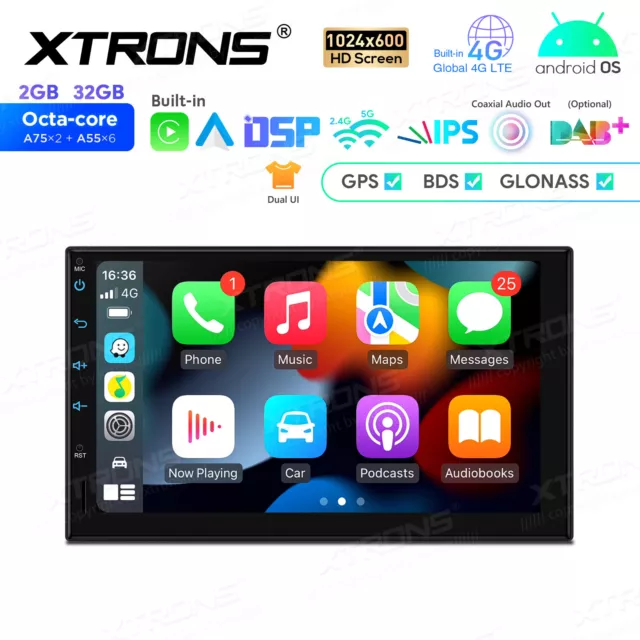 XTRONS 7" Android 13 Double DIN Car Radio Stereo GPS Sat Nav Head Unit WiFi 4G 3