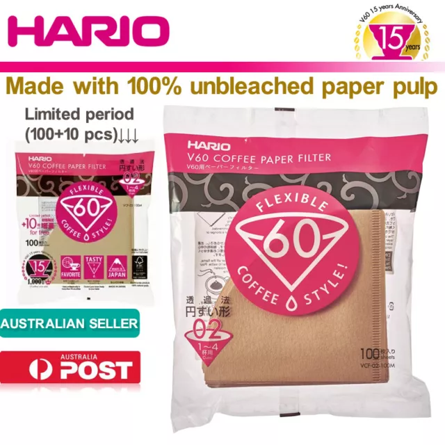 HARIO V60 Unbleached Coffee Paper Filter 02 M 100 110 sheets 1-4Cups VCF-02-100M