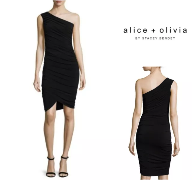 Alice + Olivia Air Deedee 1 Shoulder Ruched Cocktail Dress Womens Sz 4 NEW $298