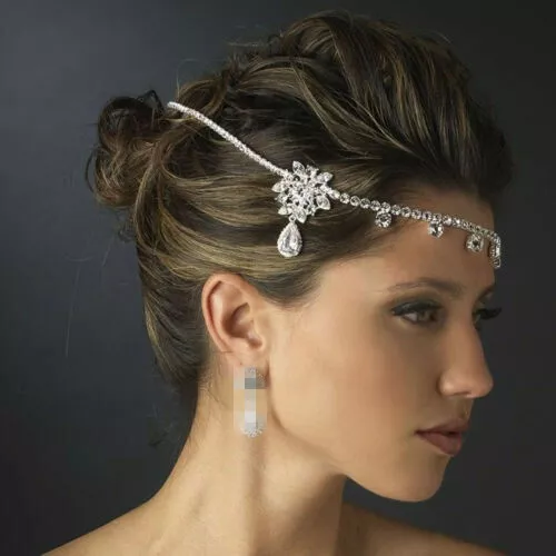 Silver Wedding Bridal Headpiece Crystal Rhinestone Party Jewellery Head Chain UK