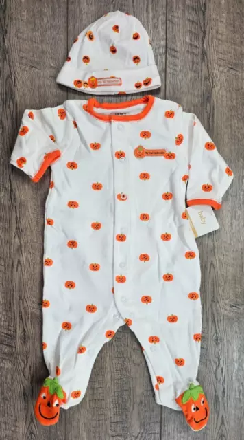 Baby Girl Boy Clothes New Vintage Carter's 3 Month Pumpkin Footed Outfit & Hat
