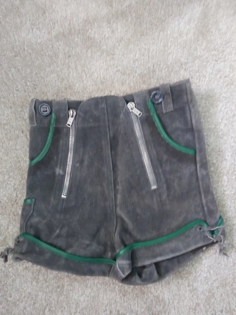 Vintage Lederhosen Boys Leather Suede Gray Green Trim Franz Werner 21 " Waist
