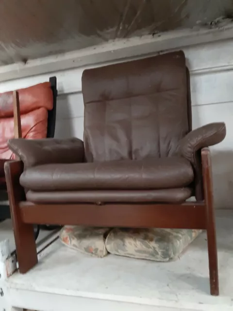 vintage retro Danish mid century armchair lounge chair brown leather 60s 70s