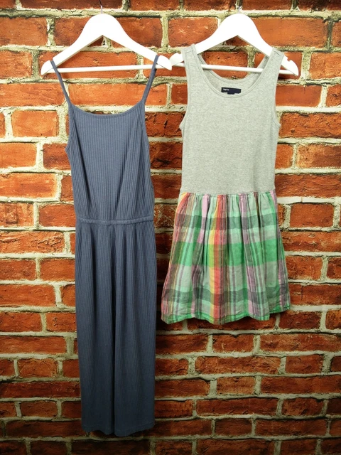 Girls Bundle Age 8 Gap Next Check Summer Dress Blue Ribbed Jumpsuit Set 128Cm