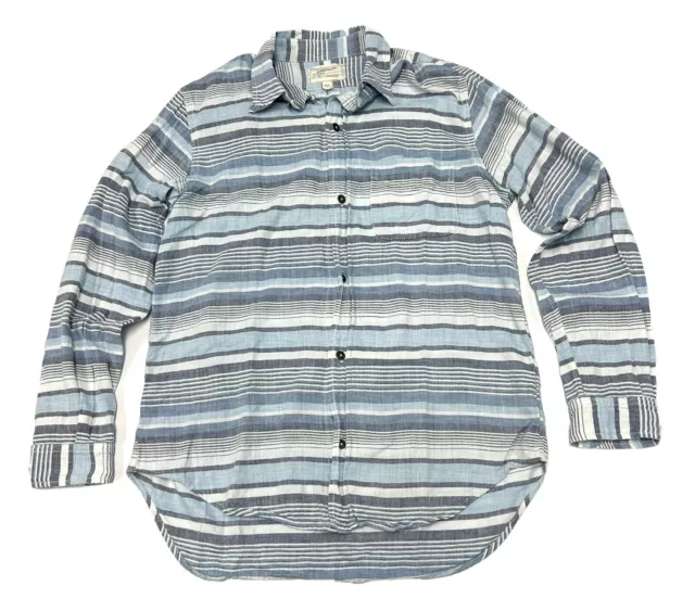 Current Elliott Womens Size 2 Blue Button Shirt Striped Cotton Twill Prep School