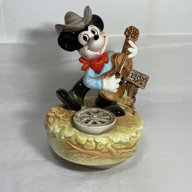VTG SCHMID WESTERN Mickey Mouse Cowboy Music Box Japan Ceramic Walt
