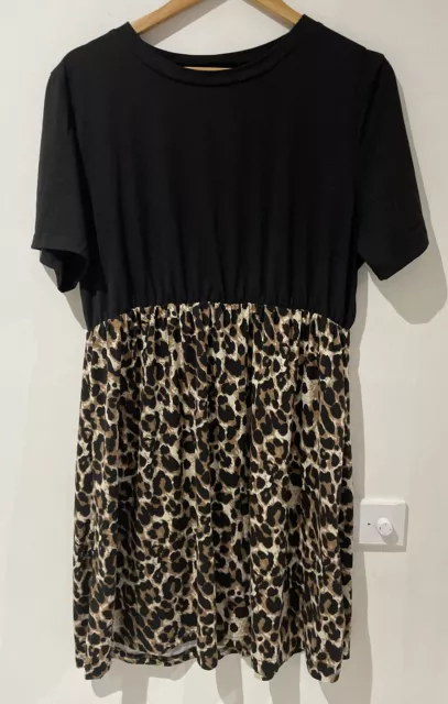 Shein Curve Dress Womens Size 1XL 16 18  Black Cheetah Short Sleeve Scoop neck