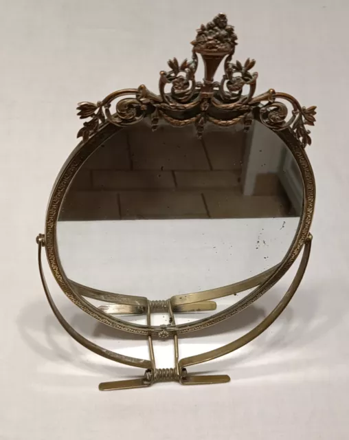 miroir ancien articulé à poser, cadre en  laiton et deco superieure  en cuivre