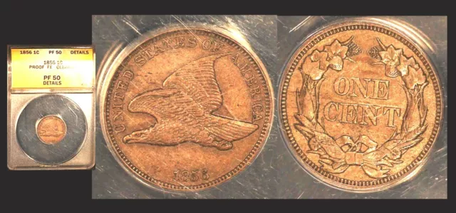 1856 1C ANACS PF 50 DETAILS- CLEANED- Flying Eagle Large Cent