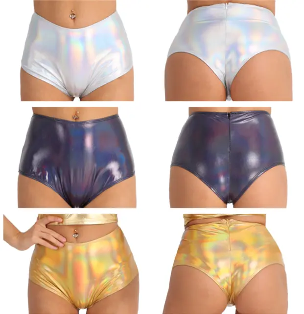 WOMEN WETLOOK BOOTY Shorts Briefs High Waist Panties Dance Clubwear  Swimwear £4.99 - PicClick UK