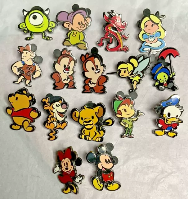 Disney Trading Pin Cute Stylized Characters Mystery Complete 16 Pin Set
