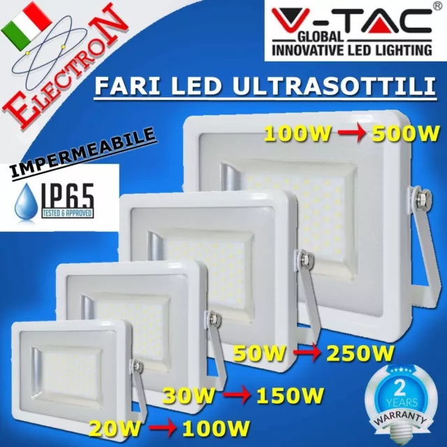 V-Tac Vtac Faro Led Smd Bianco 20W 30W 50W 100W Esterno Ip65 Slim Ultrasottile