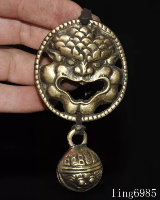 China bronze Fenhshui animal beast head statue Bell Chung chimes clock Pendant