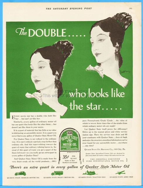 1929 Quaker State Motor Oil City Pennsylvania Movie Star Double Garage Shop Ad