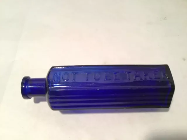 Antique 5” 6-Sided DEEP Cobalt Blue POISON Bottle, GORGEOUS!