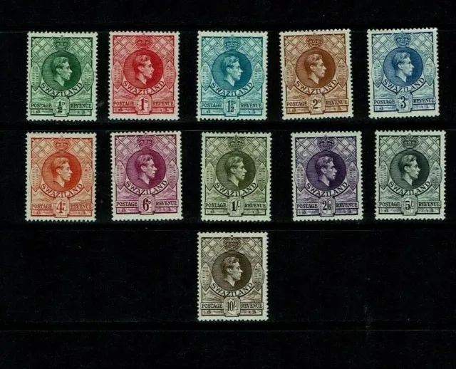 Swaziland: 1943, King George VI definitive, perf 13.5 x 14, Mint set