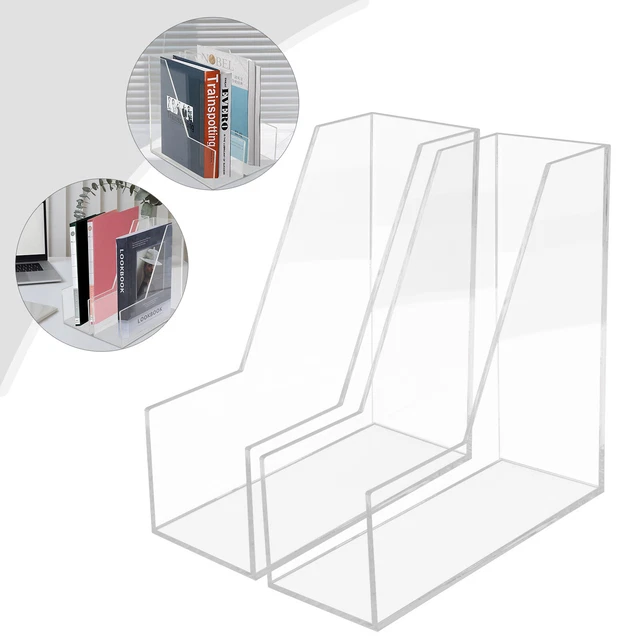 2PCS Acrylic Clear Magazine File Holder Vertical Desktop Document Organizer Slot