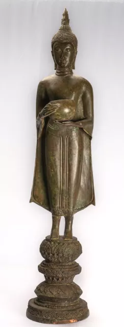 Antique Thai Style Ayutthaya Standing Bronze Charity Buddha Statue - 99cm/40"