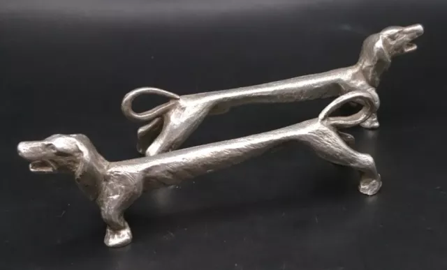 Rare Pair English Sterling Silver  Dachshund Knife Cutlery Rests. 1973 R&D