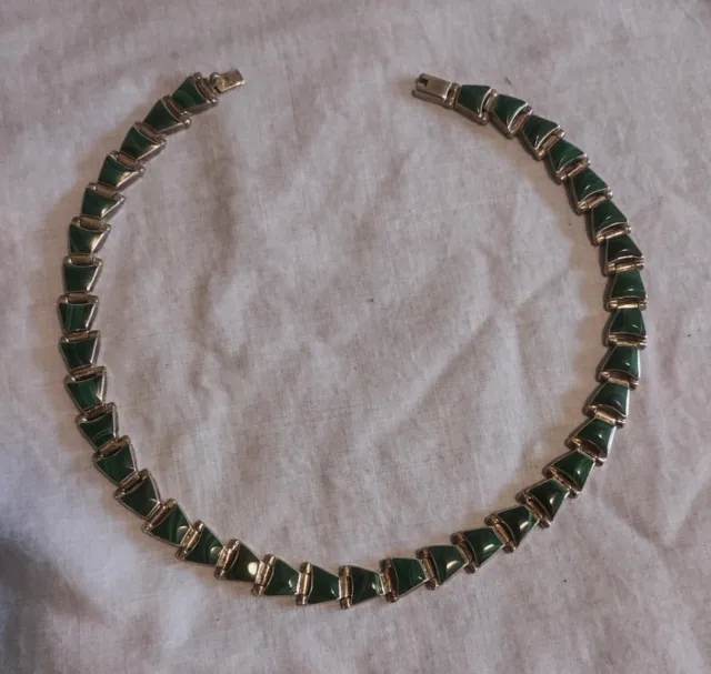 Vintage Mexican Sterling Silver Green Malachite Stone, Necklace Choker 37 Stones