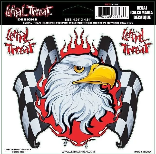 NEW LETHAL THREAT CHECKERED FLAG EAGLE DECAL STICKER 6"x6" LT00148