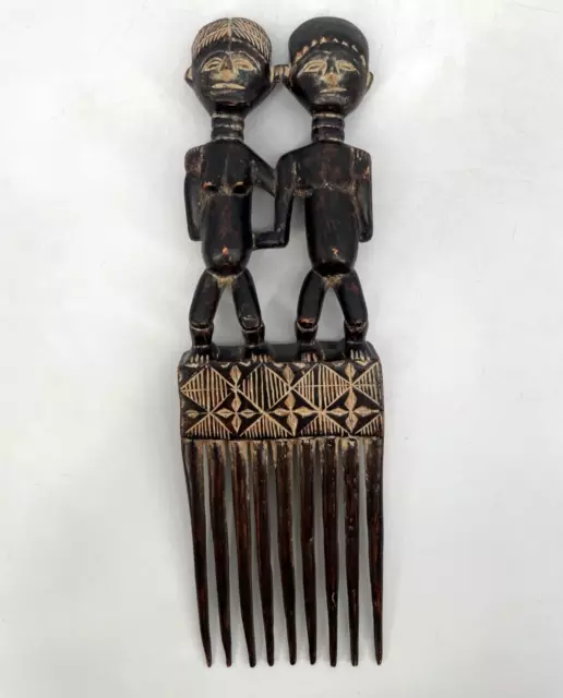 African hand-carved wood vintage decorative hair comb Ashanti Tribe of Ghana 18"