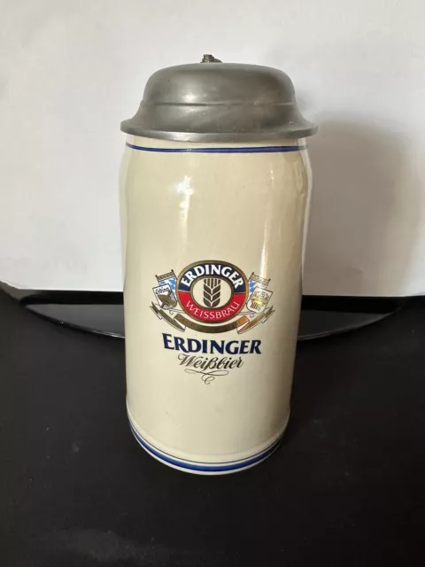 alter Erdinger Weißbier Krug Floßfahrt 1991 Mit Zinndeckel und Gravur