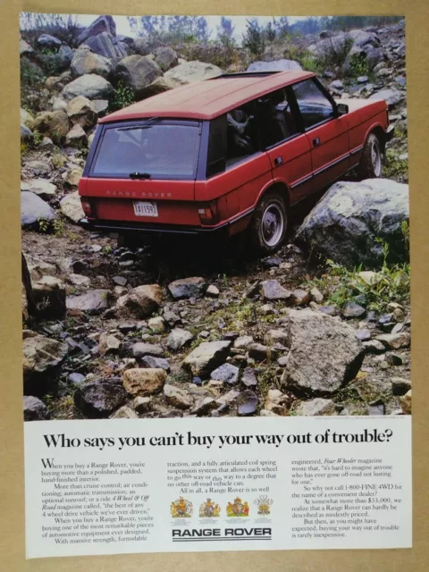 1988 Range Rover Classic 'buy your way out of trouble' vintage print Ad