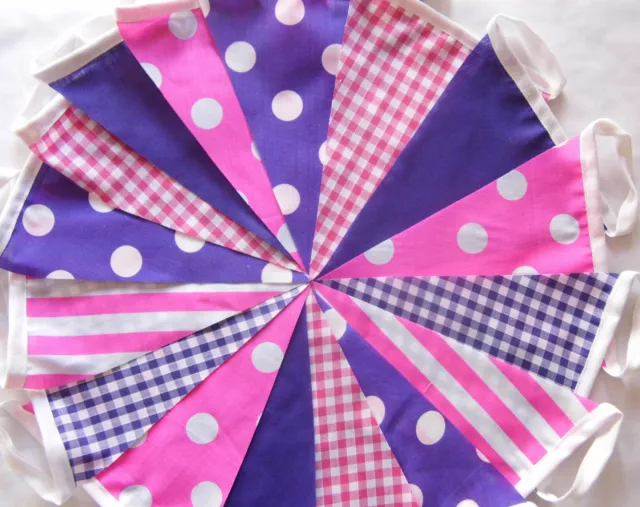 Handmade Fabric Bunting Pink & Purple 20 ft & 40 ft Celebration - Party