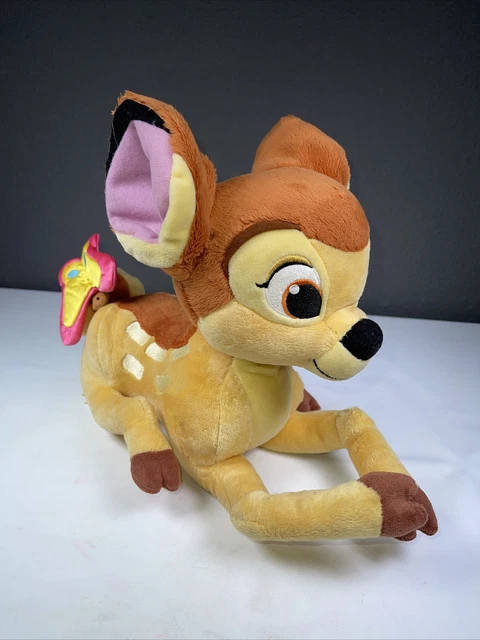 Disney Store Plush Laying Baby Deer Bambi with Butterfly Stuffed Animal Toy